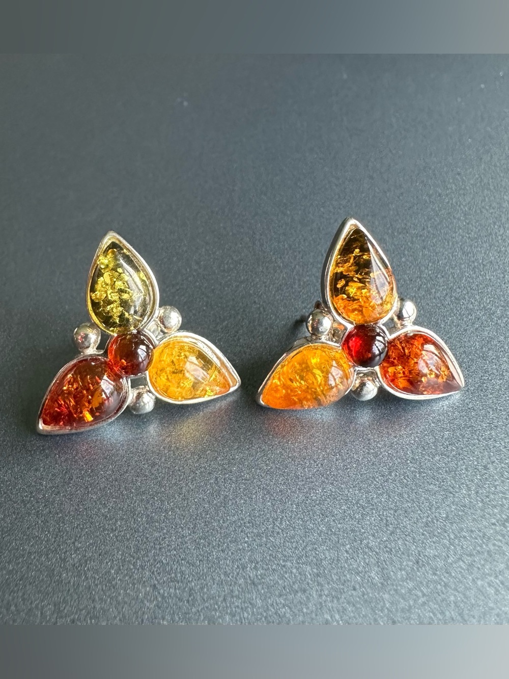 VTG Valerio V8 Poland 925 Silver Multi-Color Baltic Amber Cluster Post Earrings
